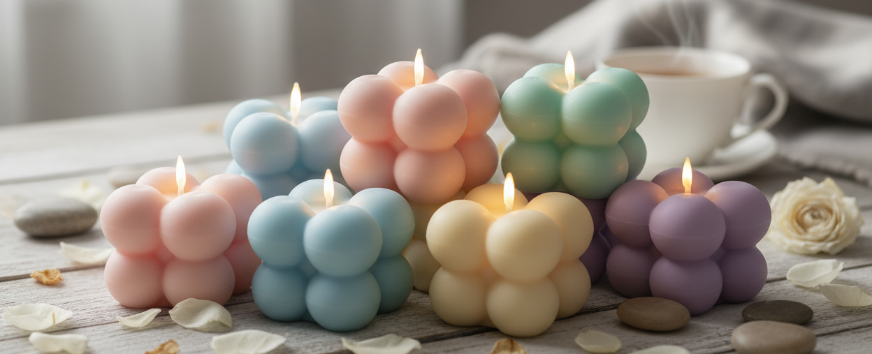 Velas relajantes de colores y con formas de burbujas